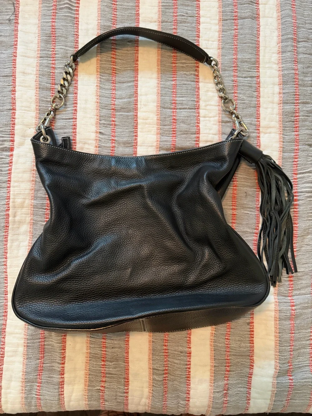 Valentino Black Studded V Tassel Leather Hobo